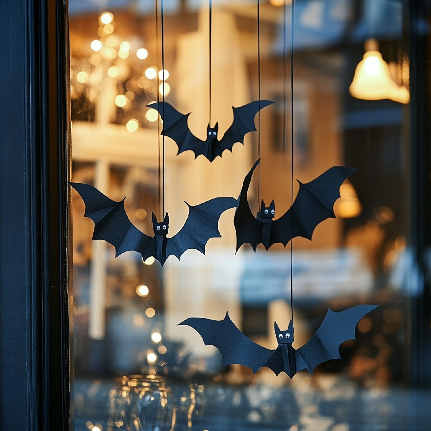 DIY Flying Bat Windows Halloween Decorations.